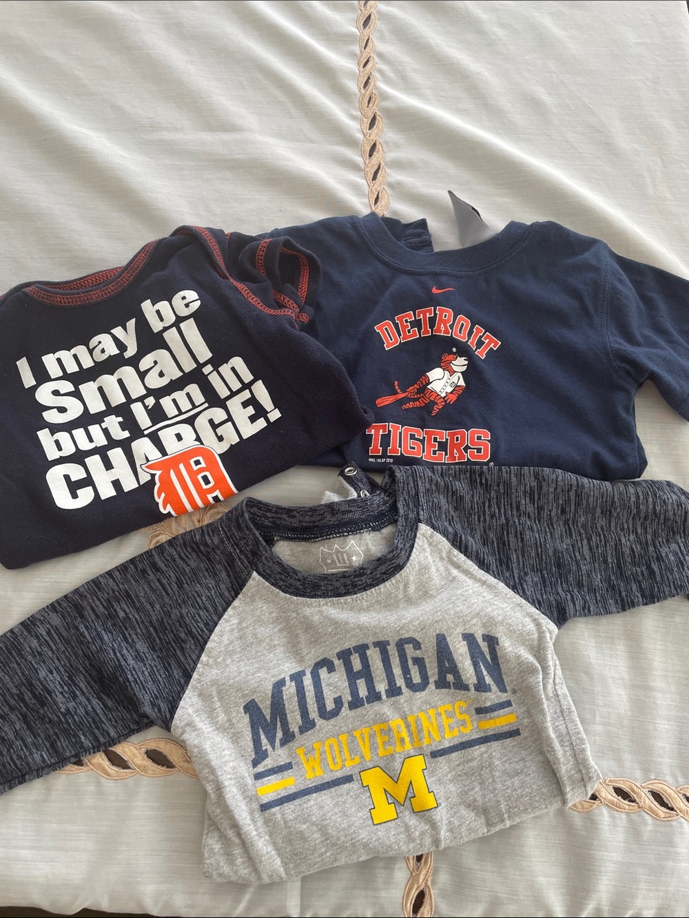 Baby / Toddler T shirt and onesies . Detroit tigers and Michigan Wolverines.